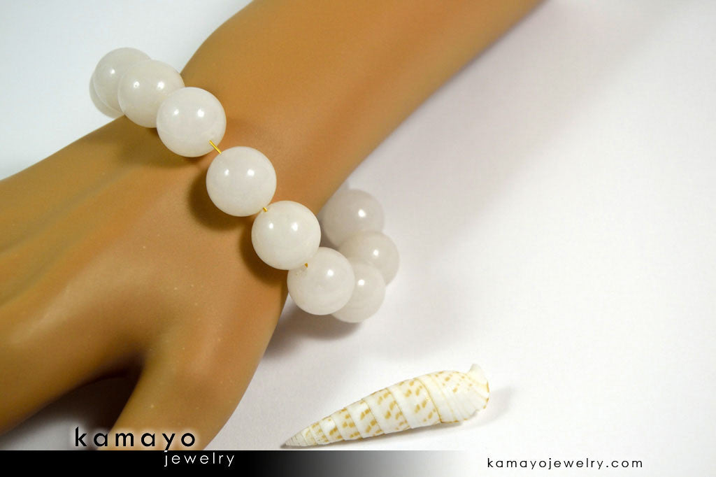 WHITE JADE BRACELET - Big Round Beads
