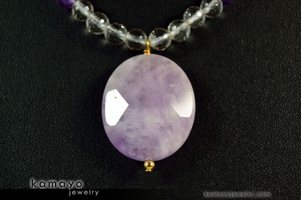 PISCES NECKLACE - Lavender Amethyst Pendant and Clear Quartz Beads