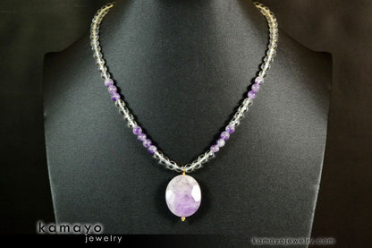 PISCES NECKLACE - Lavender Amethyst Pendant and Clear Quartz Beads