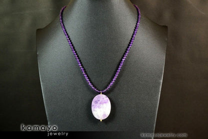 LAVENDER AMETHYST NECKLACE - Large Faceted Oval Pendant and Round Beads