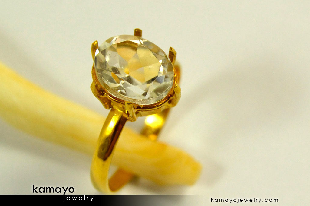 CLEAR QUARTZ RING - 10x8mm Rock Crystal Ring for Women
