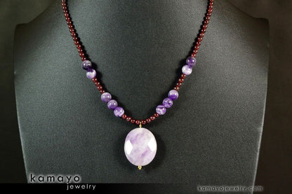 AQUARIUS NECKLACE - Amethyst Pendant and Red Garnet Beads