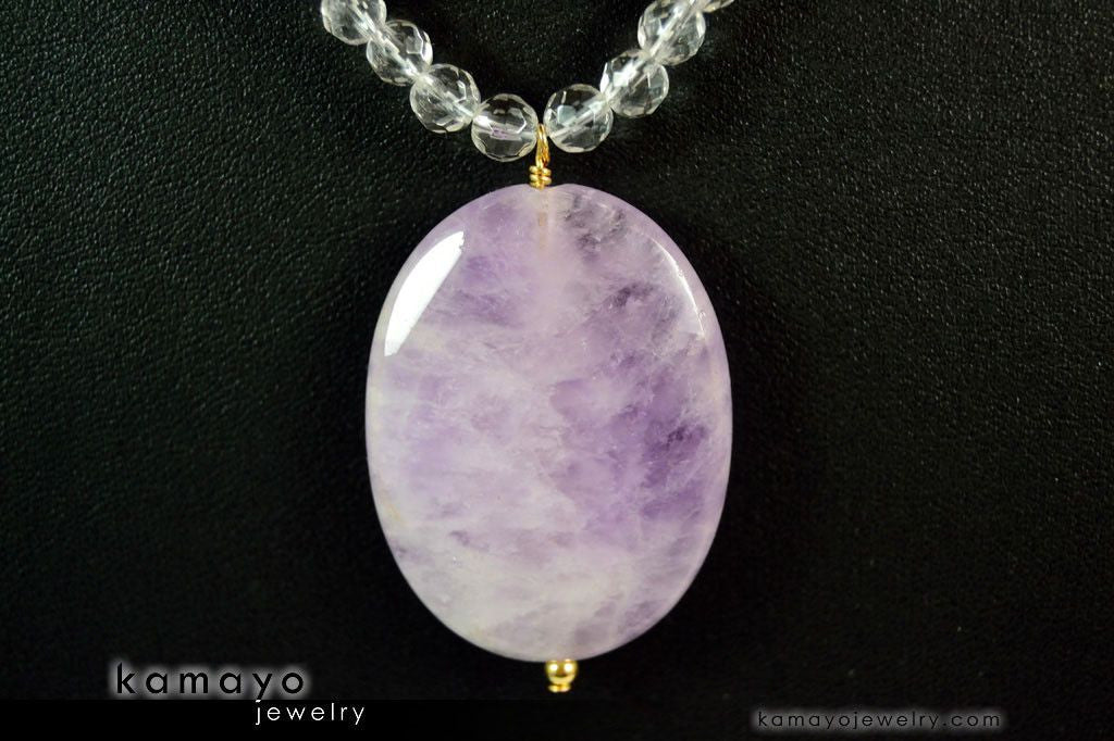 PISCES NECKLACE - Large Lavender Amethyst Pendant and Clear Quartz Beads