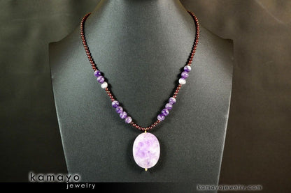 AQUARIUS NECKLACE - Large Amethyst Pendant and Red Garnet Beads