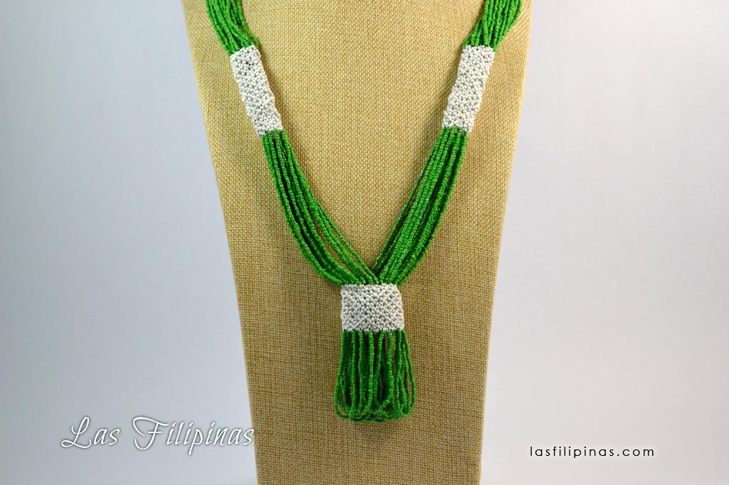 Tribal Statement Necklace - Green Ethnic Mandaya Beaded Jewelry