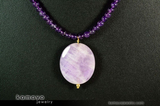 LAVENDER AMETHYST NECKLACE - Faceted Oval Pendant and Round Beads