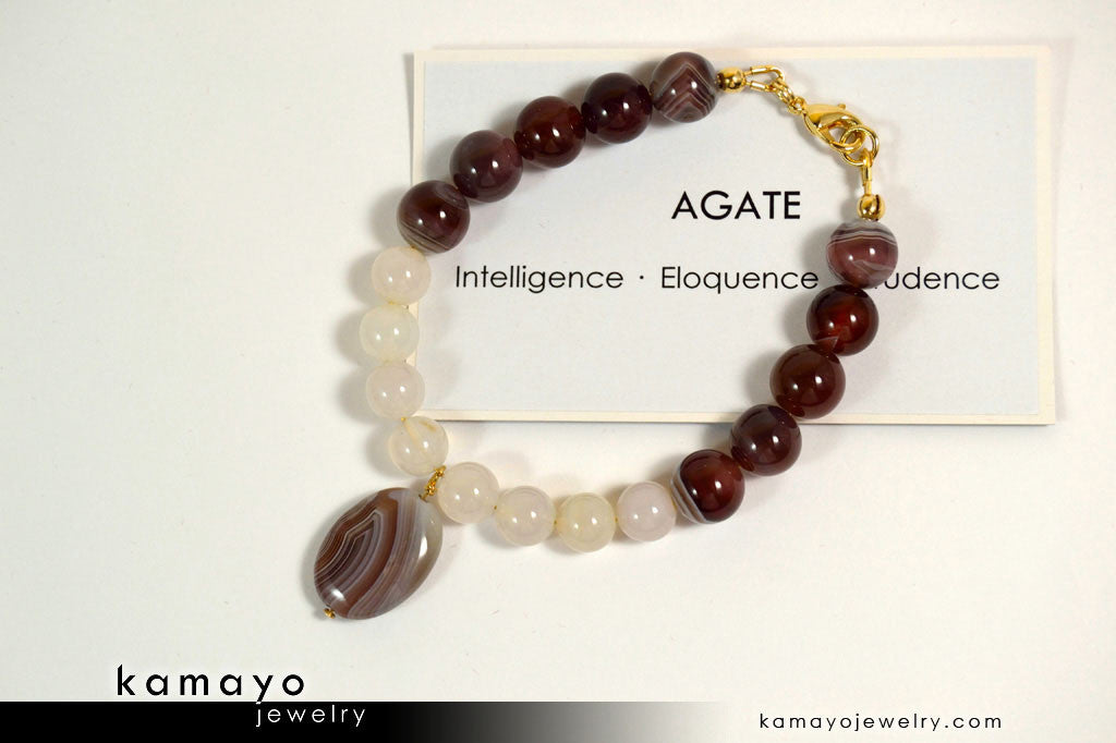 BOTSWANA AGATE BRACELET - Grey Botswana Agate Pendant and Round Beads