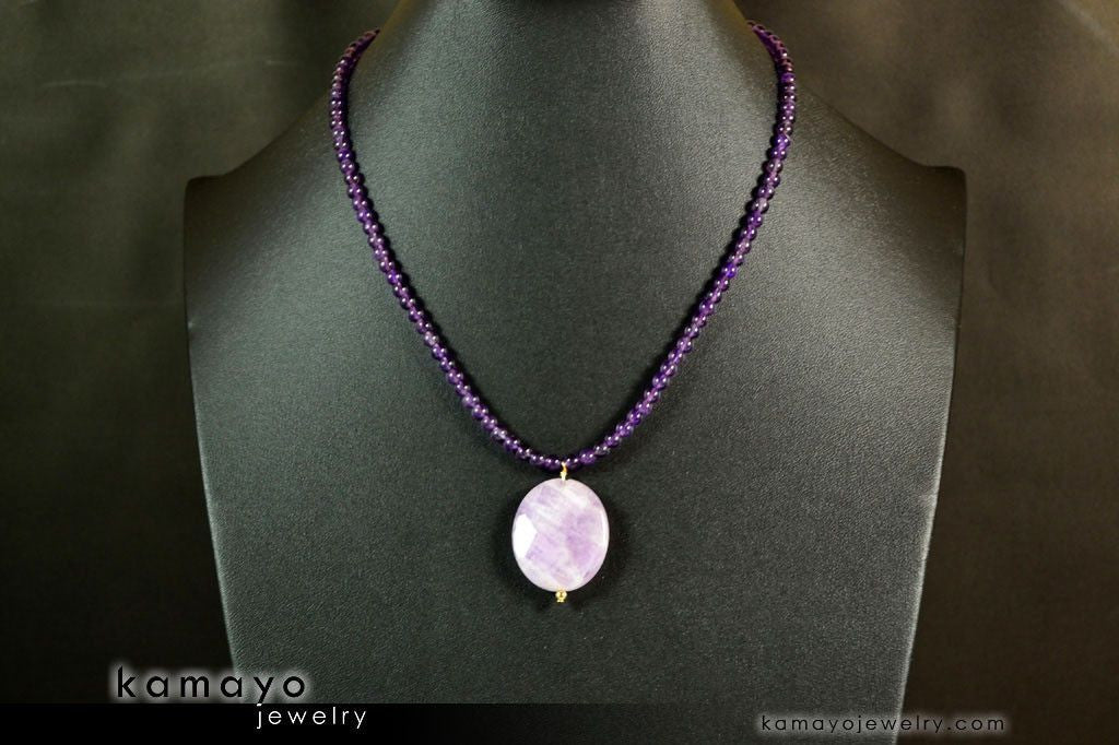 LAVENDER AMETHYST NECKLACE - Faceted Oval Pendant and Round Beads