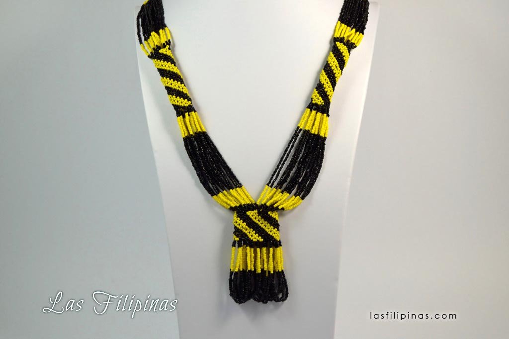 Tribal Statement Necklace - Black Ethnic Mandaya Beaded Jewelry