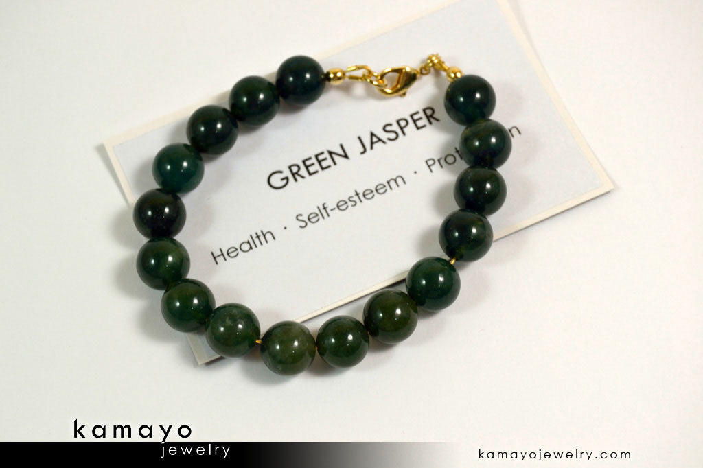 GREEN JASPER BRACELET - Round Green Jasper Beads