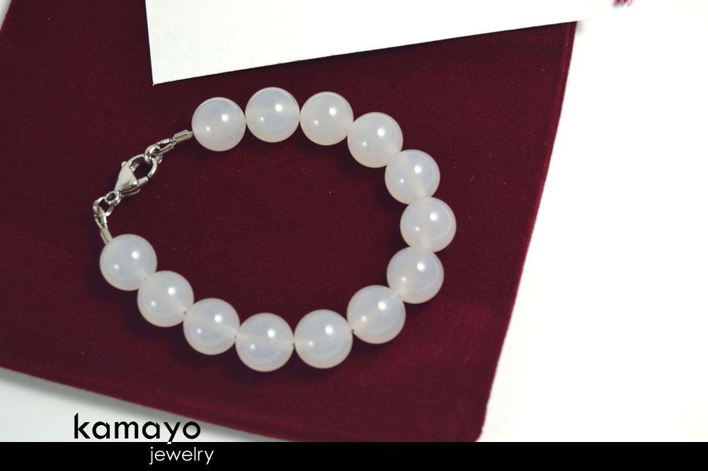 WHITE CHALCEDONY BRACELET - Large Round Beads