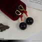 LEO EARRINGS - Large Black Onyx Ball and Small Sardonyx Beads