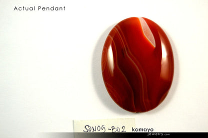 GEMINI NECKLACE - Large Oval Red Agate Pendant and Tiger Eye Beads
