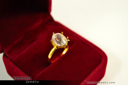 ROSE QUARTZ RING - 10x8mm-large Rose Quartz Ring for Women