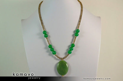 LIBRA NECKLACE - Large Green Aventurine Pendant and Smoky Quartz Beads