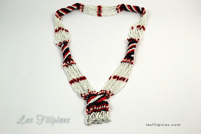 Tribal Statement Necklace - White Ethnic Mandaya Beaded Jewelry