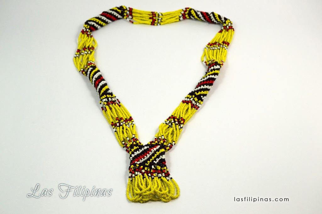 Tribal Statement Necklace - Yellow Ethnic Mandaya Beaded Jewelry