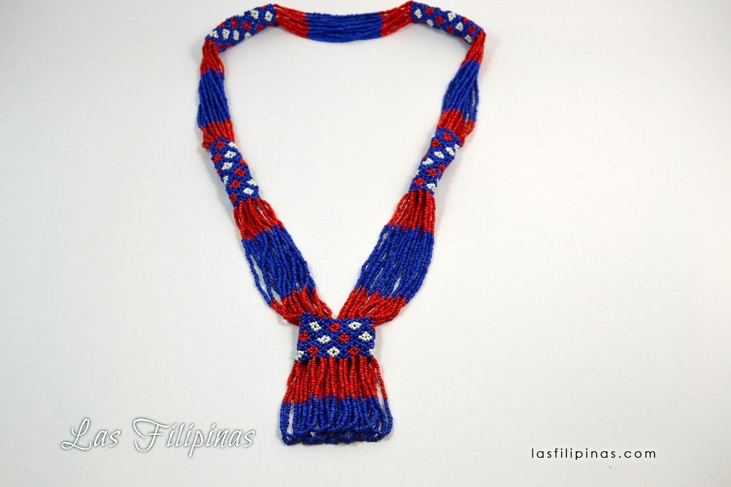 Tribal Statement Necklace - Blue Ethnic Mandaya Beaded Jewelry