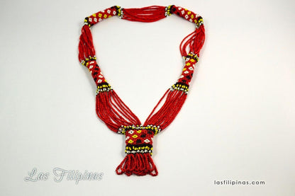 Tribal Statement Necklace - Red Ethnic Mandaya Beaded Jewelry