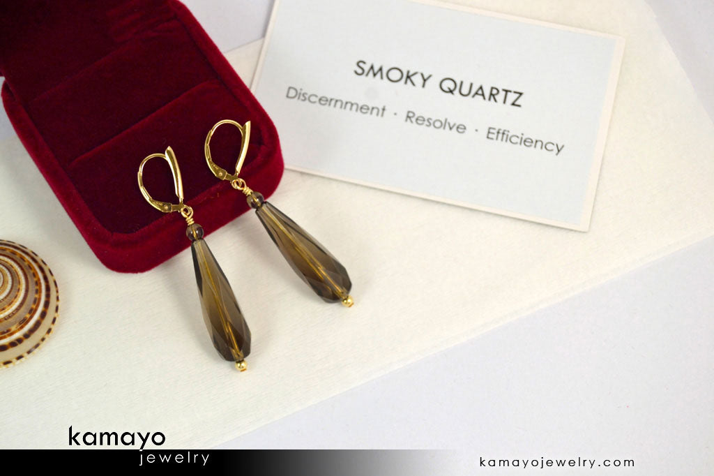 SMOKY QUARTZ EARRINGS - Long Drop Ear Rings for Women