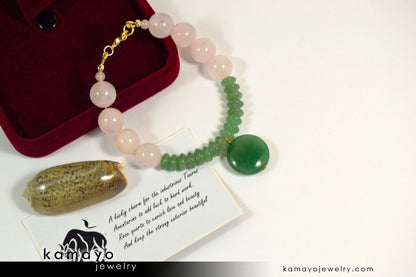 TAURUS BRACELET - Coin Green Aventurine Pendant and Rose Quartz Beads