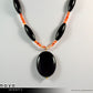 LEO NECKLACE - Large Black Onyx Pendant and Sardonyx Beads