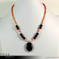LEO NECKLACE - Black Onyx Pendant and Sardonyx Beads
