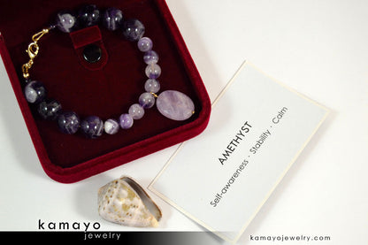LAVENDER AMETHYST BRACELET - Oval Lavender Amethyst Pendant and Chevron Amethyst Beads