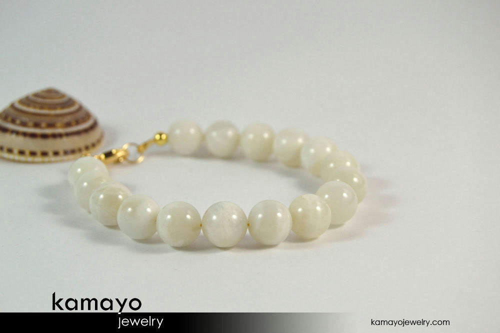 WHITE MOONSTONE BRACELET - Round Real Moonstone Beads