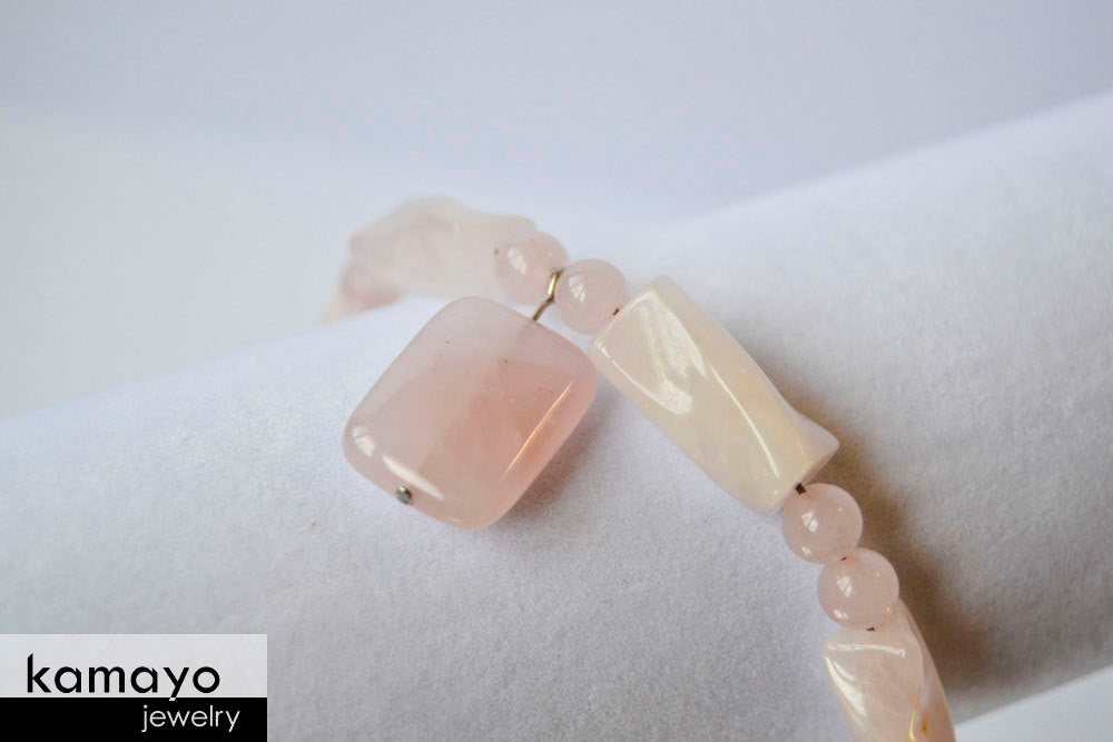 ROSE QUARTZ BRACELET - Natural Pink Pendant and Polished Genuine Beads