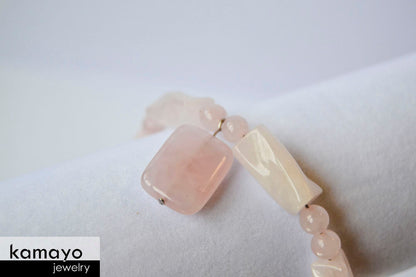 ROSE QUARTZ BRACELET - Natural Pink Pendant and Polished Genuine Beads