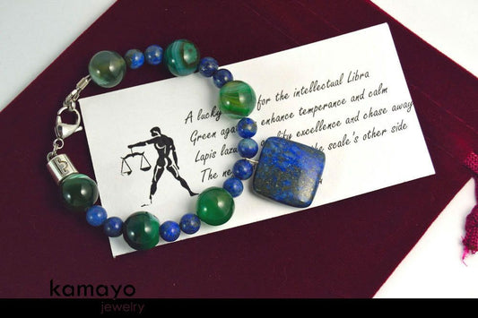 LIBRA BRACELET - Lapis Lazuli Pendant and Green Agate Beads