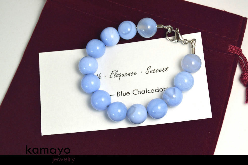 BLUE CHALCEDONY BRACELET - Large Round Beads