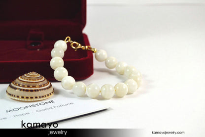 WHITE MOONSTONE BRACELET - Round Real Moonstone Beads