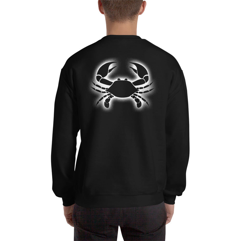 Cancer Sweatshirt For Men - Zodiac Symbol Print On Front And Crab Outline On Back
