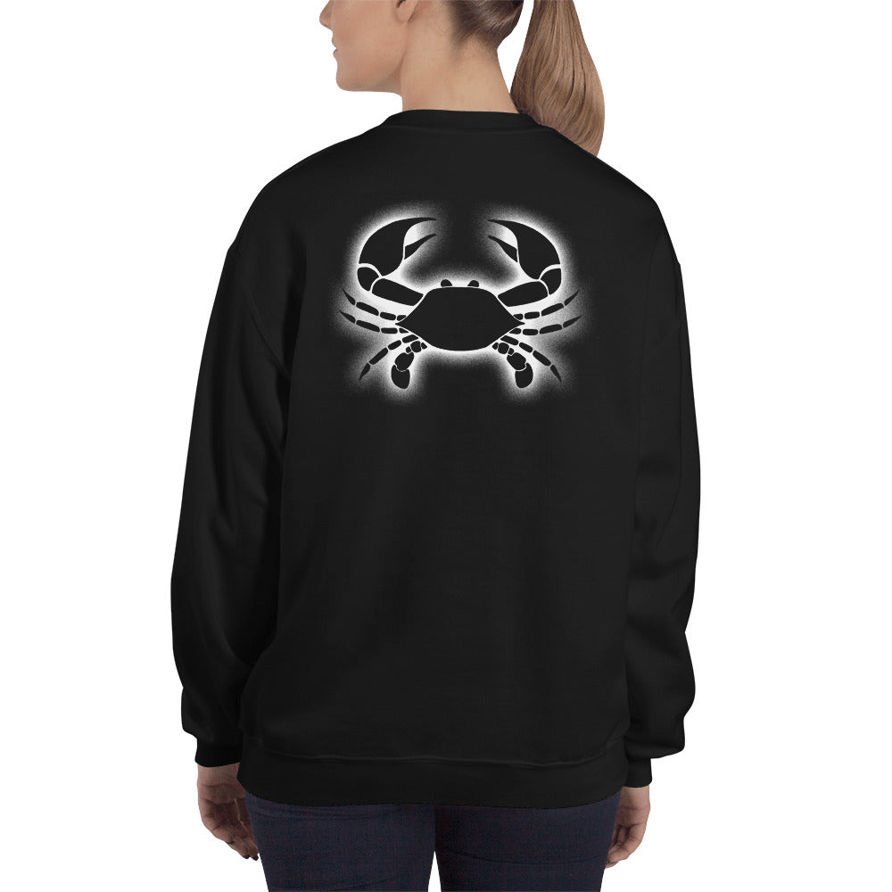 Cancer Sweatshirt For Women - Zodiac Symbol Print On Front And Crab Outline On Back