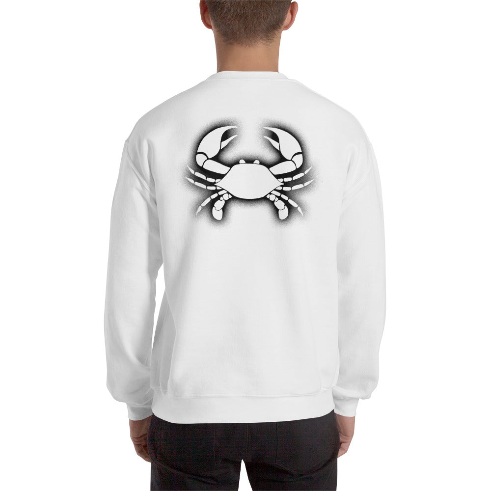 Cancer Sweatshirt For Men - Zodiac Symbol Print On Front And Crab Outline On Back