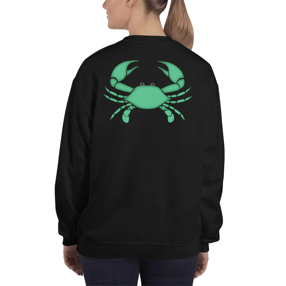 Cancer Sweatshirt For Women - Zodiac Symbol Print On Front And Green Crab On Back