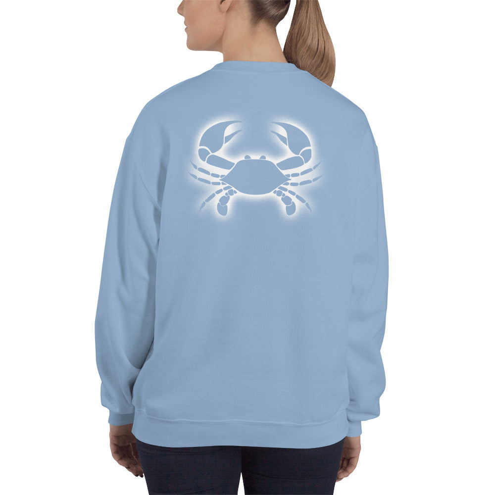 Cancer Sweatshirt For Women - Zodiac Symbol Print On Front And Crab Outline On Back