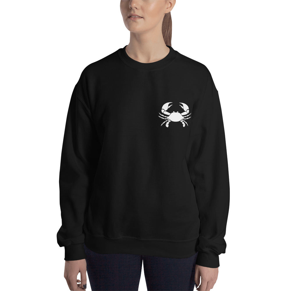 Cancer Sweatshirt For Women - Zodiac Symbol Print On Front And White Crab On Back